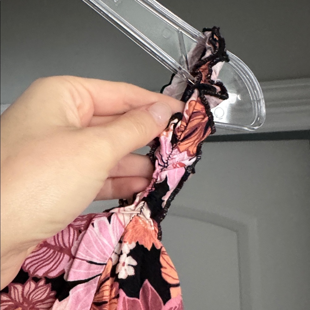 Floral Pink and Black Mini Spring Summer Dress - Picture 5 of 13